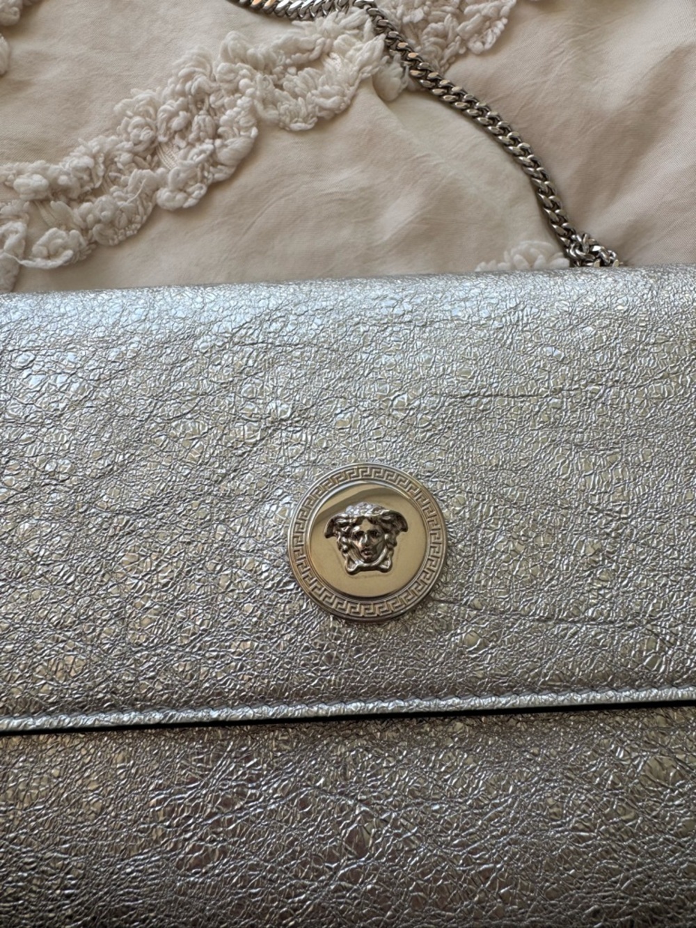 Versace Silver Metallic Chain Envelope Clutch - Picture 5 of 10